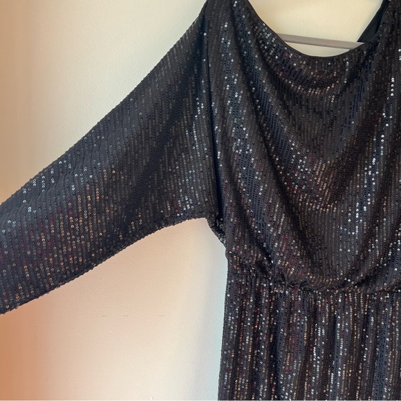 SHEIN BAE Sequin Mini Dress L Batwing Off the Shoulder Party Dress NWT Holiday - Picture 3 of 12